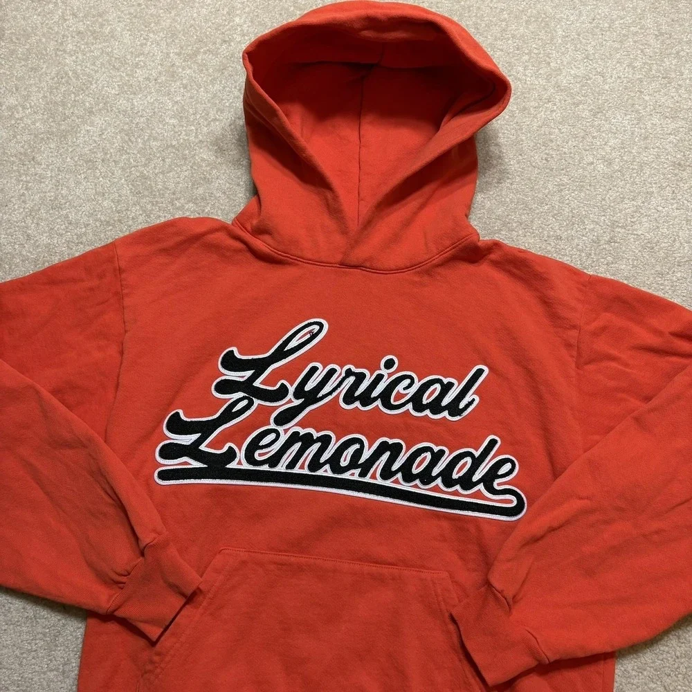Lyrical Lemonade Hoodie Sweatshirt Mens‎ Medium Orange Script Fleece Pullover